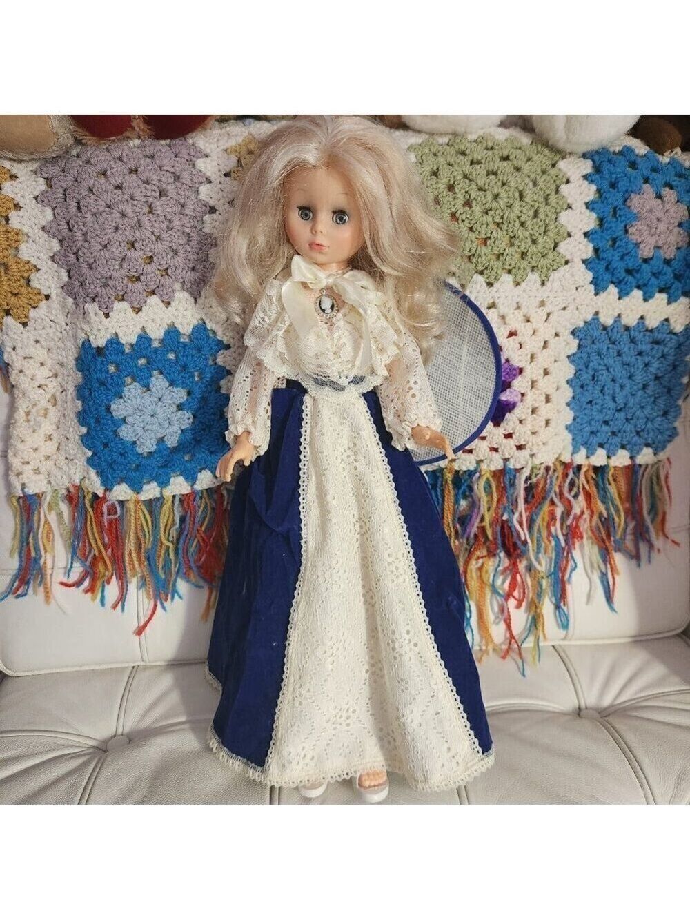 Regal 20.5” Vintage Vinyl Doll in Blue Velvet Victorian Dress